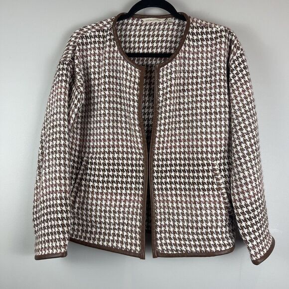 Soft Surroundings Jacket Small Petite Brown Houndstooth Woven Preppy Academia - Picture 1 of 11